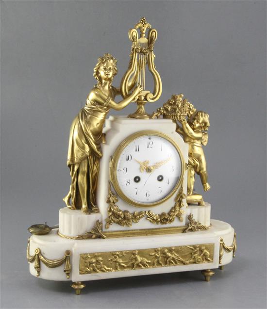 A Louis XVI revival ormolu mounted marble mantel clock, 16.25in.